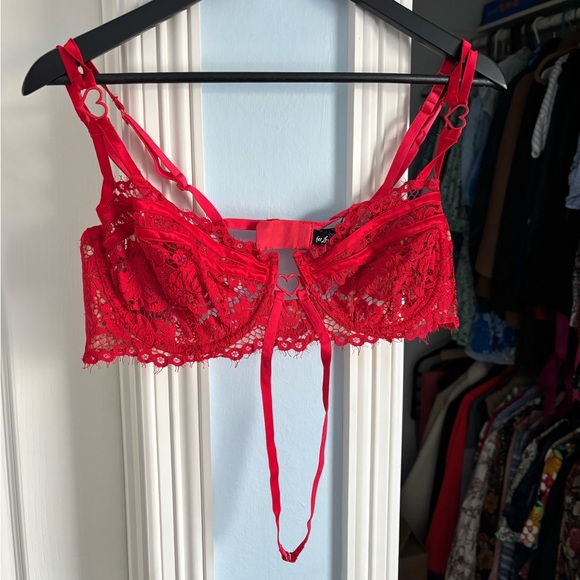 For Love & Lemons Rosa Lace Underwire Bra in Red XL - Picture 4 of 13